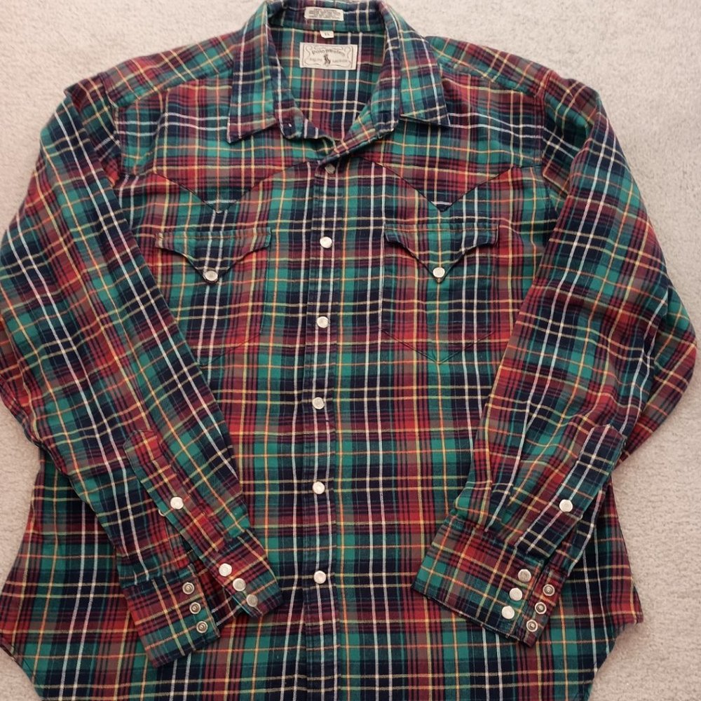 Ralph Lauren Polo Western Multi-Plaid Long Sleeve Snap Button XL Shirt